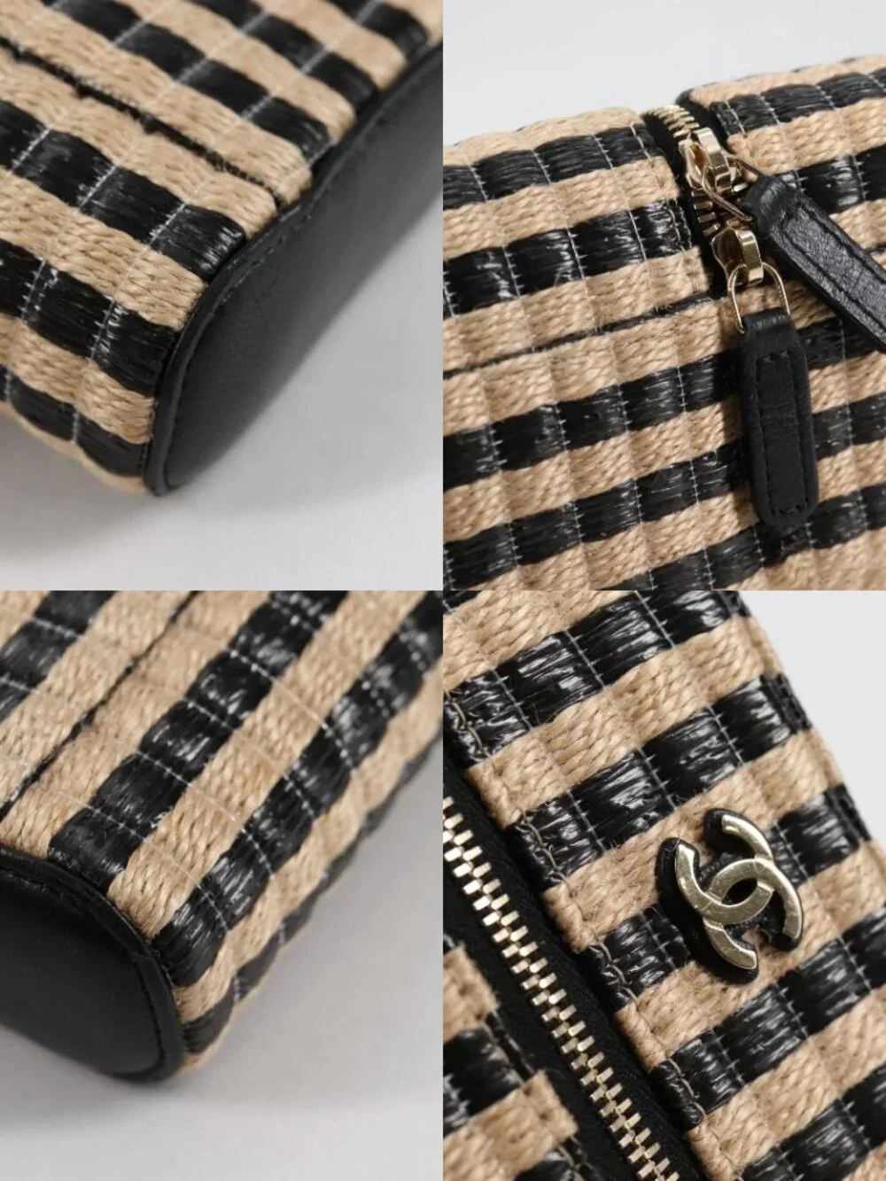 CHANEL Chain Phone Case Raffia Beige Gold CC Auth 140901SAM